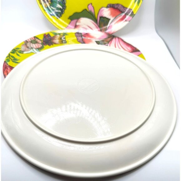 World Market Salad Plates 9" Pink Yellow Botanical Floral Design Dinnerware 4 Pc - Picture 5 of 9